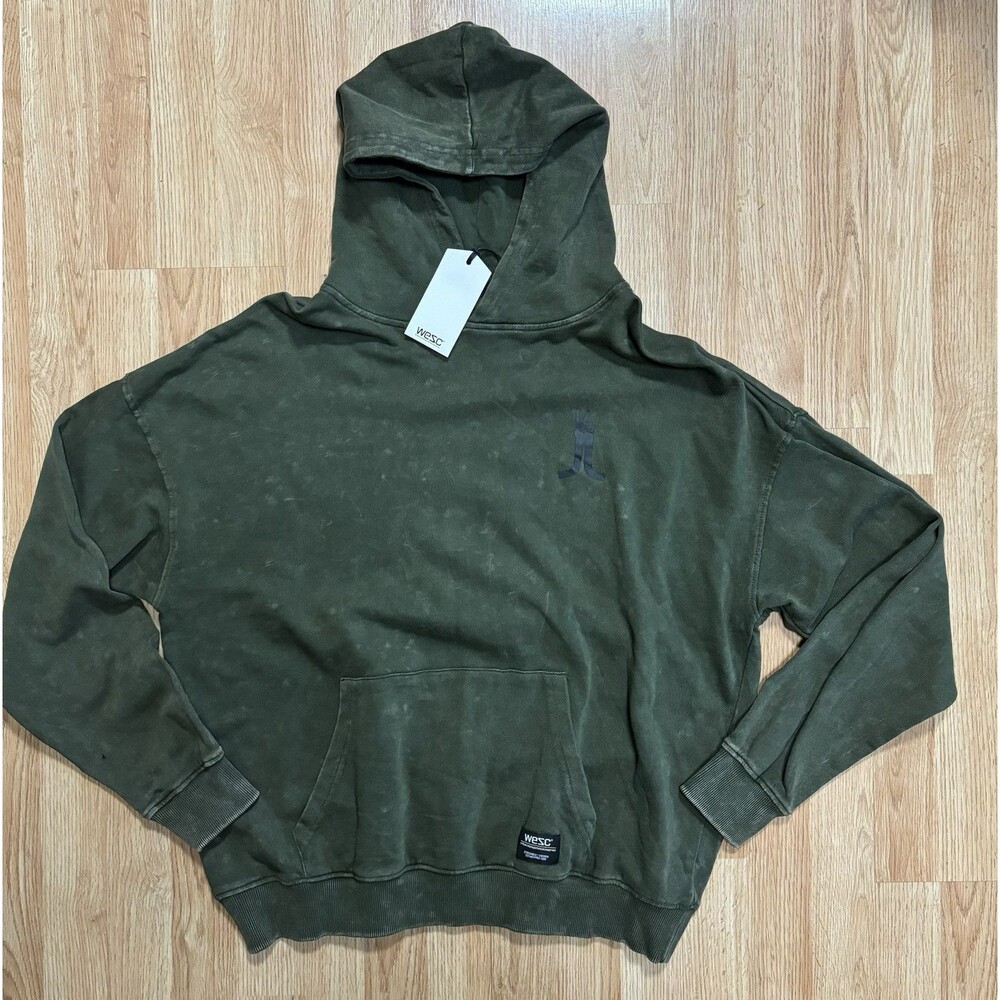 NWT  WESC Dropped Shoulder Unisex Hoodie Medium/ Large Olive Green Grunge **NOTE